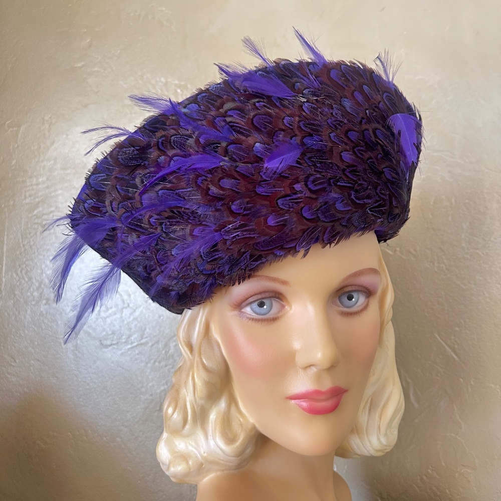COLLECTIBLE JACK MCCONNEL PURPLE FELT/FEATHERS WIDE BRIM HAT - Picture 12 of 16